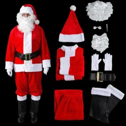 Adult Men’s 10-Piece Deluxe Plush Santa Suit Costume