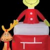 Airblown Grinch Out Of Chimney With Max Medume Inflatable Scene - Dr. Seuss