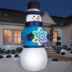 Airblown Inflatable Snowman with Rainbow Lightshow Snowflake Outdoor Yard Decoration