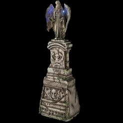 Animated Angel Tombstone Prop with LED Skulls, 5 ft 7 in