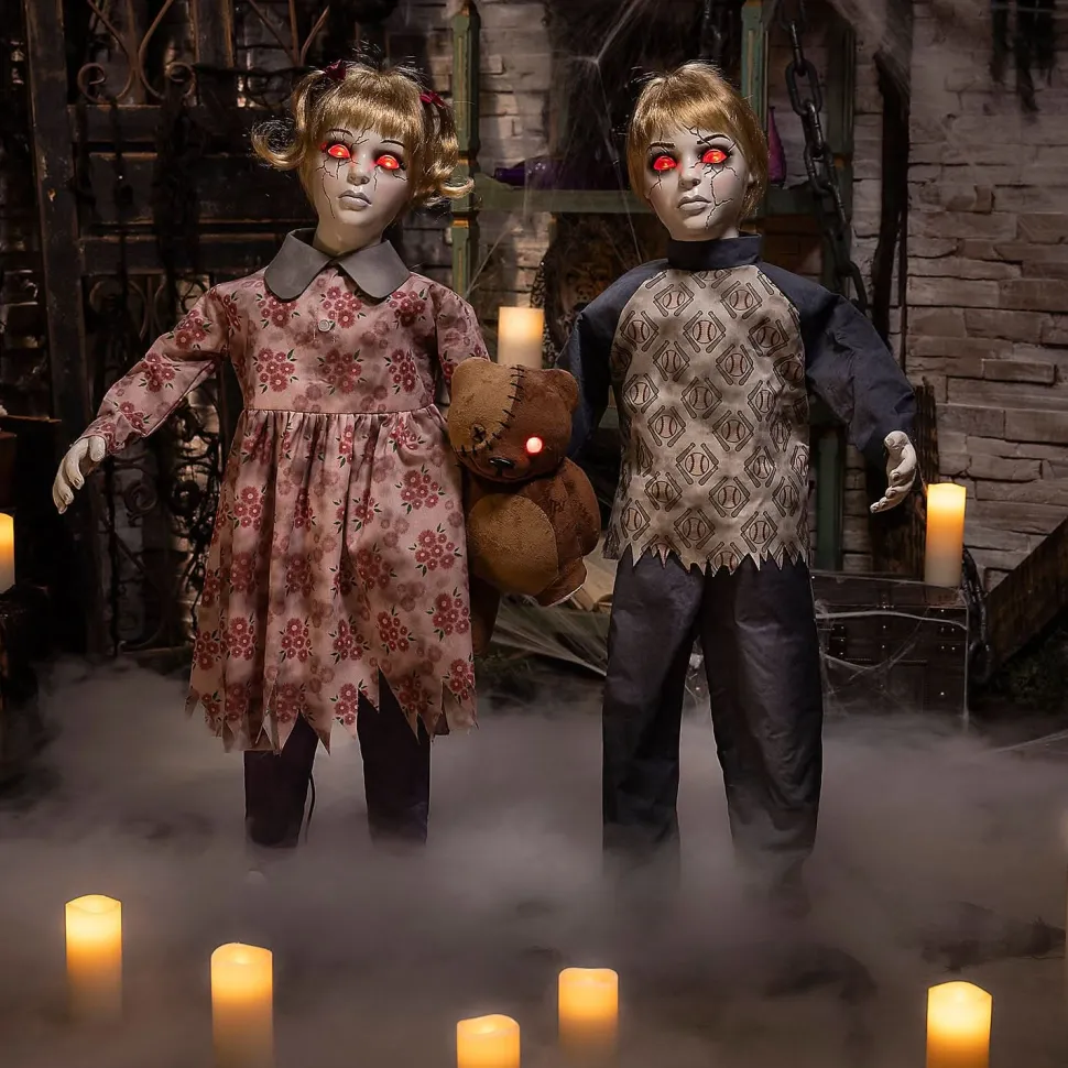 Apocalypse Twins with Stuffed Bear Halloween Animatronic