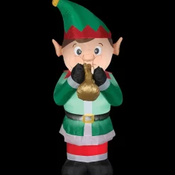 Blow Up Inflatable Animated Elf Playing Trumpet Outdoor Yard Decoration