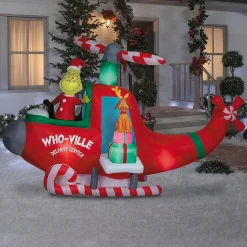 Blow Up Inflatable Dr. Seuss™ How the Grinch Stole Christmas Grinch in Helicopter Outdoor Yard Decoration