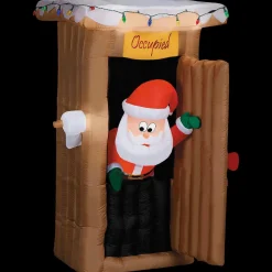 Blow Up Inflatable 6 Ft. Animated Santa in Outhouse with Lights Christmas Outdoor Yard Decoration