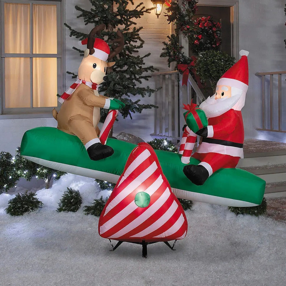 Blow Up Inflatable 6 Ft. Animated Santa & Reindeer on a Teeter Totter Christmas Outdoor Yard Decoration