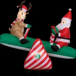 Blow Up Inflatable 6 Ft. Animated Santa & Reindeer on a Teeter Totter Christmas Outdoor Yard Decoration