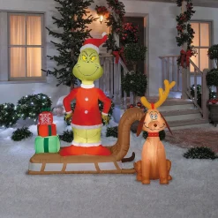 Blow Up Inflatable 6 Ft. Dr. Seuss™ How the Grinch Stole Christmas Grinch & Max with Sled Outdoor Yard Decoration
