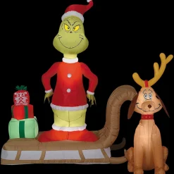 Blow Up Inflatable 6 Ft. Dr. Seuss™ How the Grinch Stole Christmas Grinch & Max with Sled Outdoor Yard Decoration