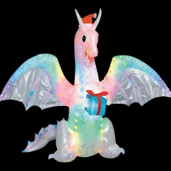 Blow Up Inflatable 6 Ft. Rainbow Lightshow Dragon with Flaming Mouth Christmas Outdoor Yard Decoration