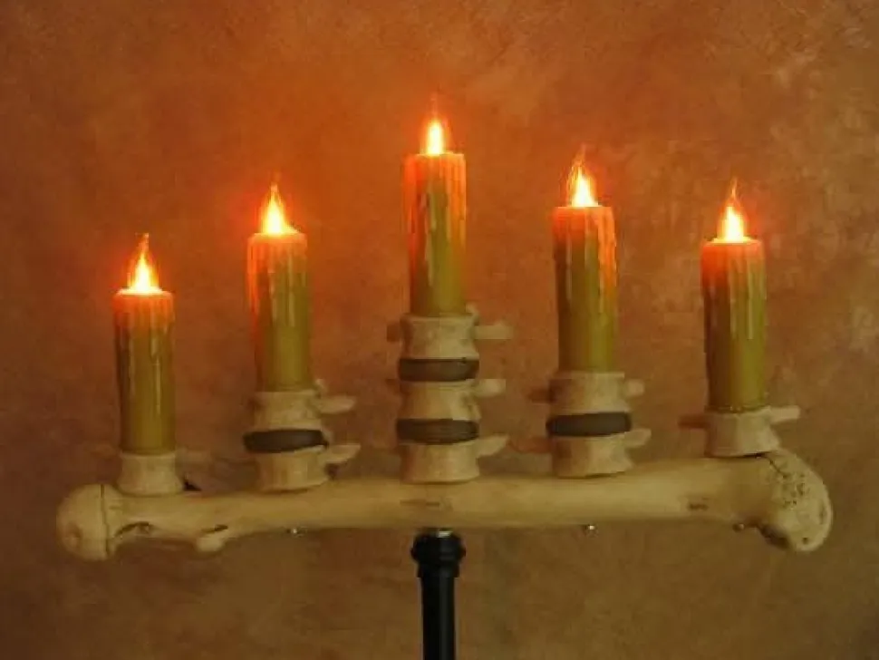 Candelabra Table Top Halloween Prop w/ 5 Flicker Candles Haunted House Lighting