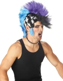 Checkered Mohawk Punk Halloween Wig