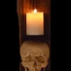 Classic Skull Wall Sconce Style II w/ Ivory Flameless Candle Haunted House Lighting