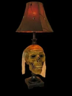 Desk Lamp with Life-size Corpse Head and Antique Shade Haunted House Lighting