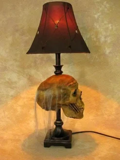 Desk Lamp with Life-size Corpse Head and Antique Shade Haunted House Lighting