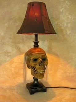 Desk Lamp with Life-size Corpse Head and Antique Shade Haunted House Lighting