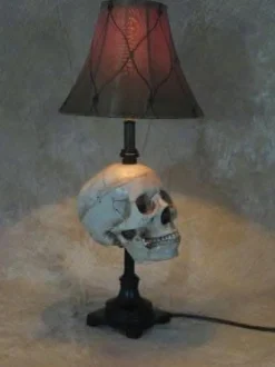 Desk Lamp with Life-size Skull and Antique Shade Haunted House Lighting