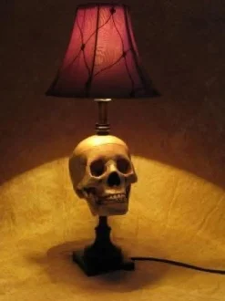Desk Lamp with Life-size Skull and Antique Shade Haunted House Lighting