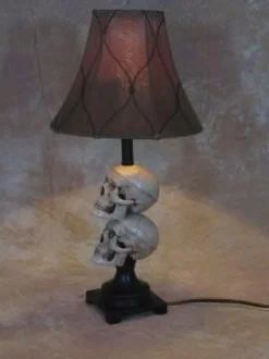 Desk Lamp with 2 Mini-Skulls and Antique Shade Haunted House Lighting