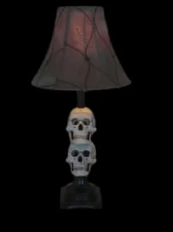 Desk Lamp with 2 Mini-Skulls and Antique Shade Haunted House Lighting