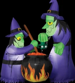 Double Witch and Cauldron Animated Air-blown Inflatable Decoration - 6 Foot Tall