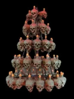 Five-Tiered Life-Size Skull Chandelier with 60 Skulls Haunted House Lighting