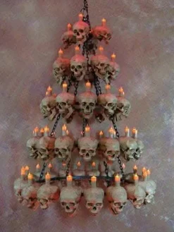 Five-Tiered Life-Size Skull Chandelier with 60 Skulls Haunted House Lighting