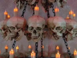 Five-Tiered Life-Size Skull Chandelier with 60 Skulls Haunted House Lighting