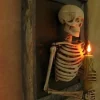 Framed 3D Skeleton Torso Holding Candle Hanging Haunted House Decoration