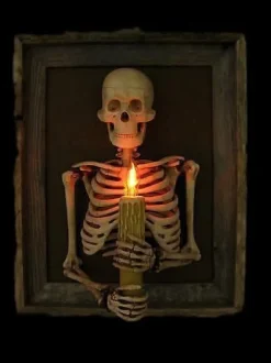 Framed 3D Skeleton Torso Holding Candle Hanging Haunted House Decoration