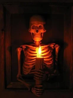 Framed 3D Skeleton Torso Holding Candle Hanging Haunted House Decoration