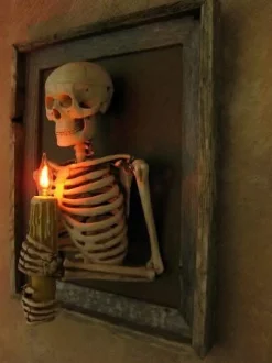 Framed 3D Skeleton Torso Holding Candle Hanging Haunted House Decoration