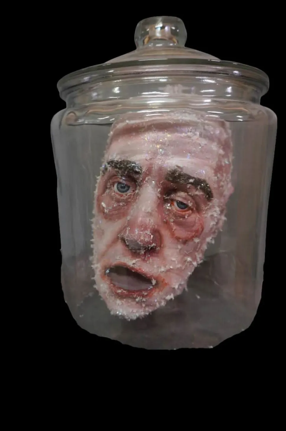 Frozen Gus Head in Jar Halloween Prop