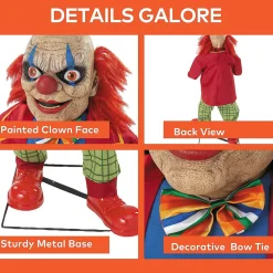 4 Ft. Creepy Clown with Pink Bear Halloween Animatronic