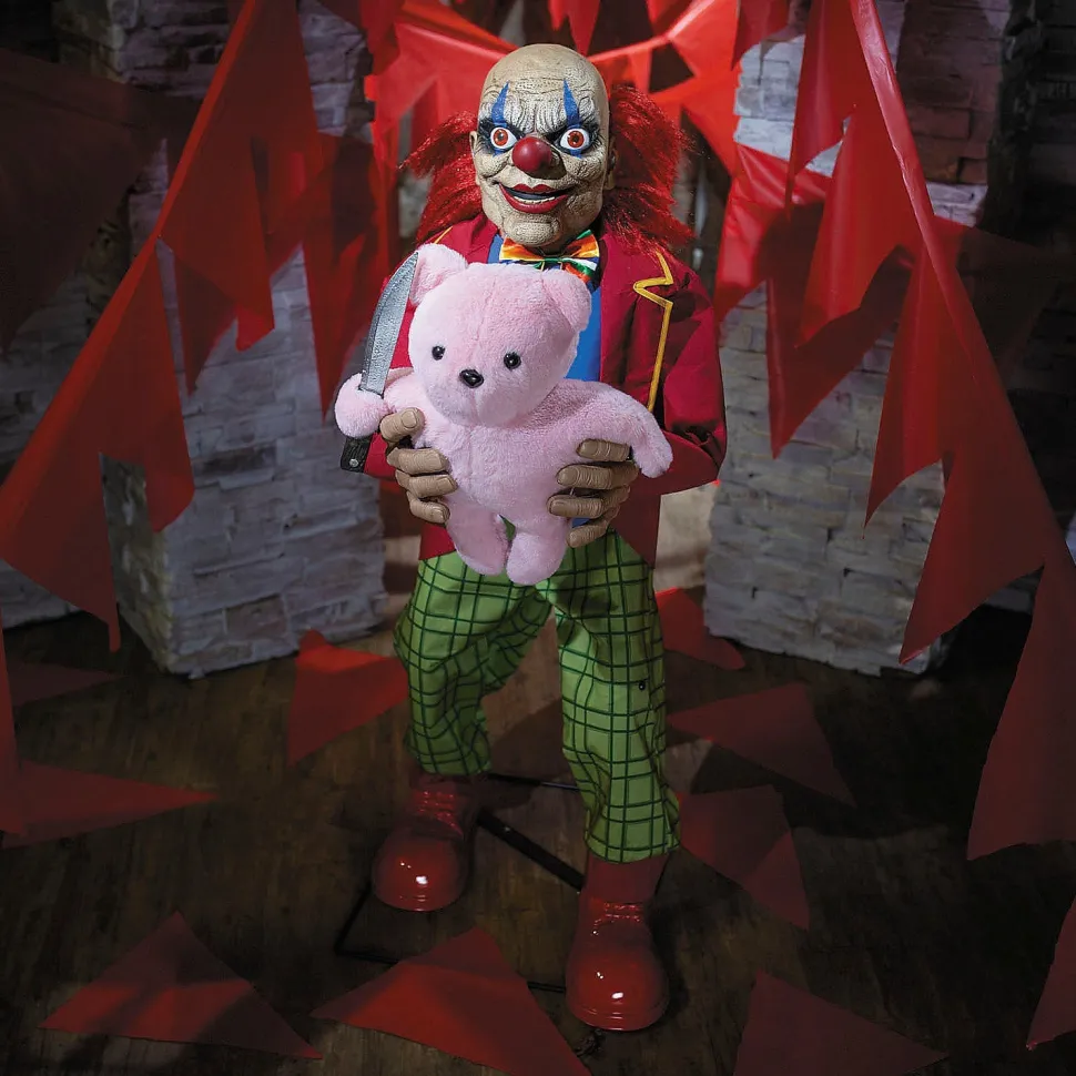 4 Ft. Creepy Clown with Pink Bear Halloween Animatronic