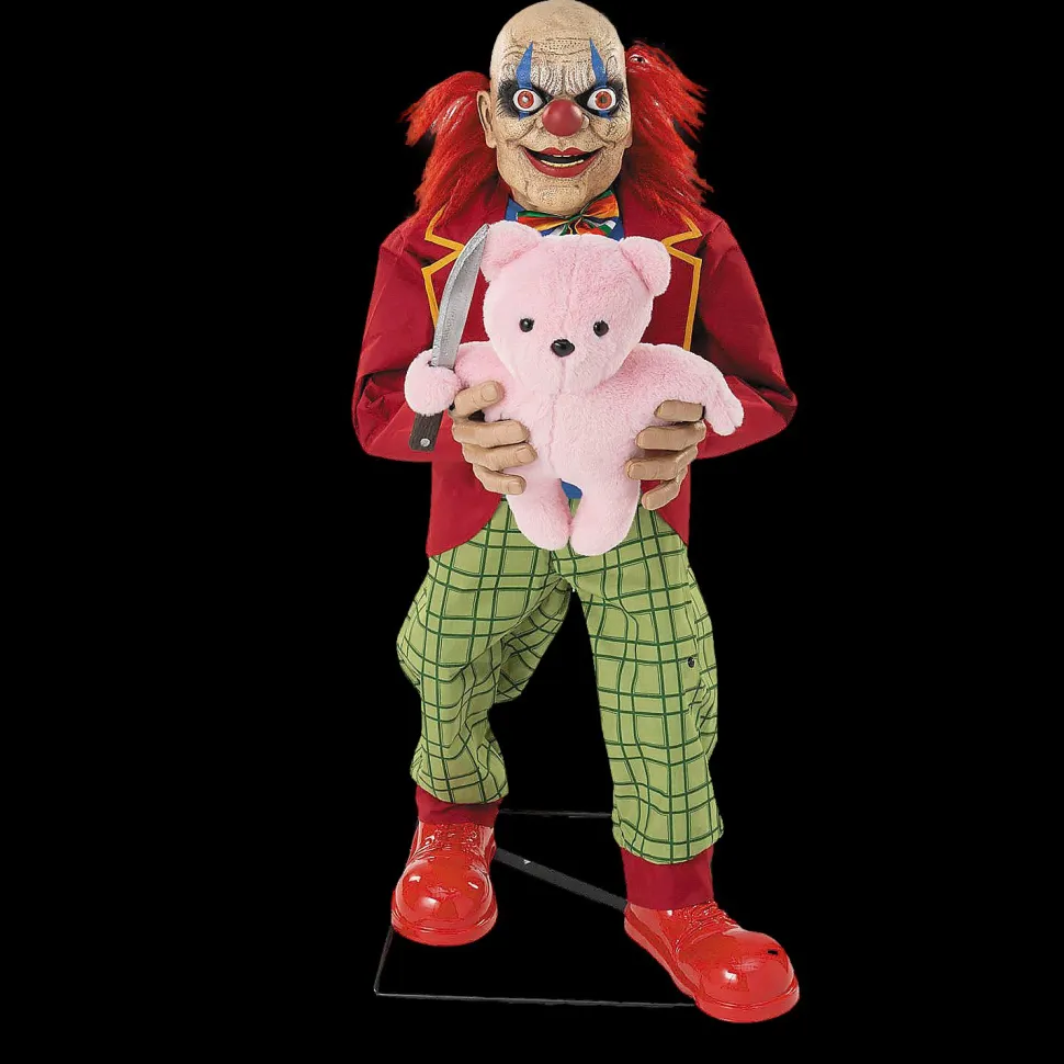 4 Ft. Creepy Clown with Pink Bear Halloween Animatronic