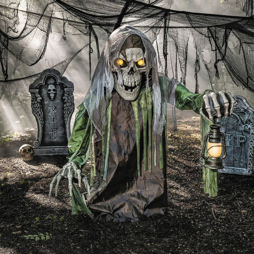 Giant Light-Up Corroded Skeleton Reaper Halloween Animatronic Decoration
