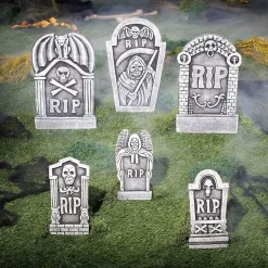 Grim Reaper RIP Foam Tombstone Halloween Decorations Set – 6 Pc.