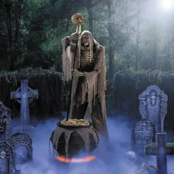 Light-Up Skeleton Stirring Cauldron Halloween Animatronic Decoration