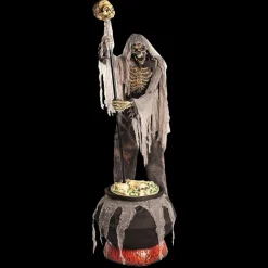 Light-Up Skeleton Stirring Cauldron Halloween Animatronic Decoration