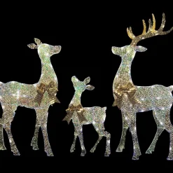 Reindeer Family Acrylic Iridescent Sculpture with Built-In LED Lights Christmas Outdoor Yard Decorations
