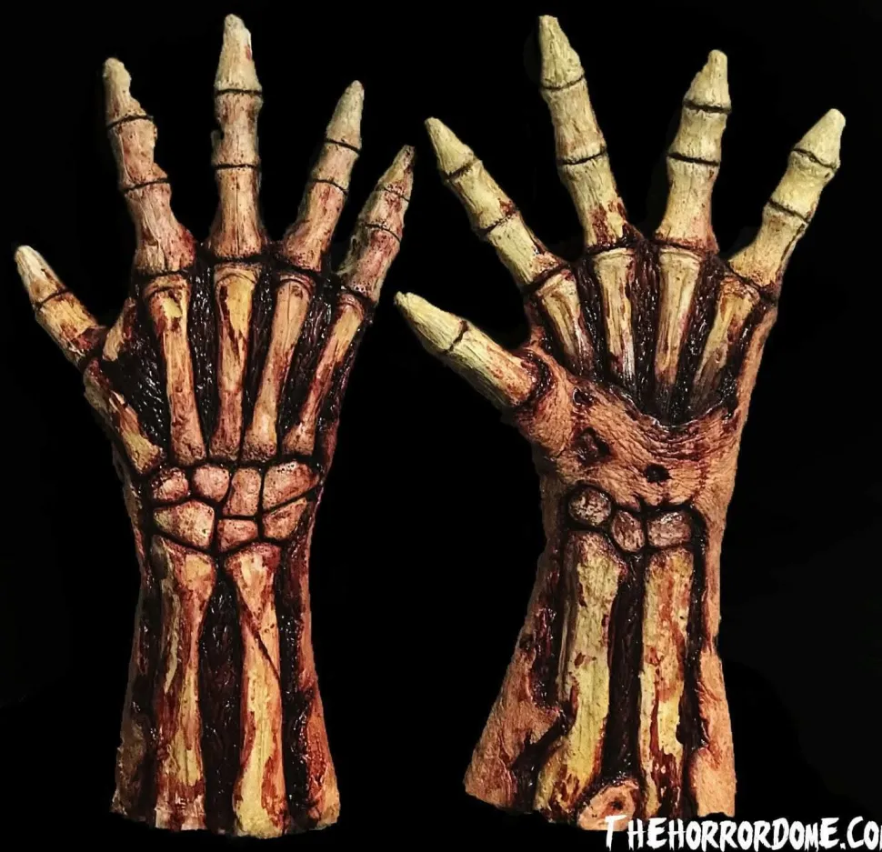 Rotted Bloody Zombie Skeleton Hands Deluxe Halloween Costume Gloves