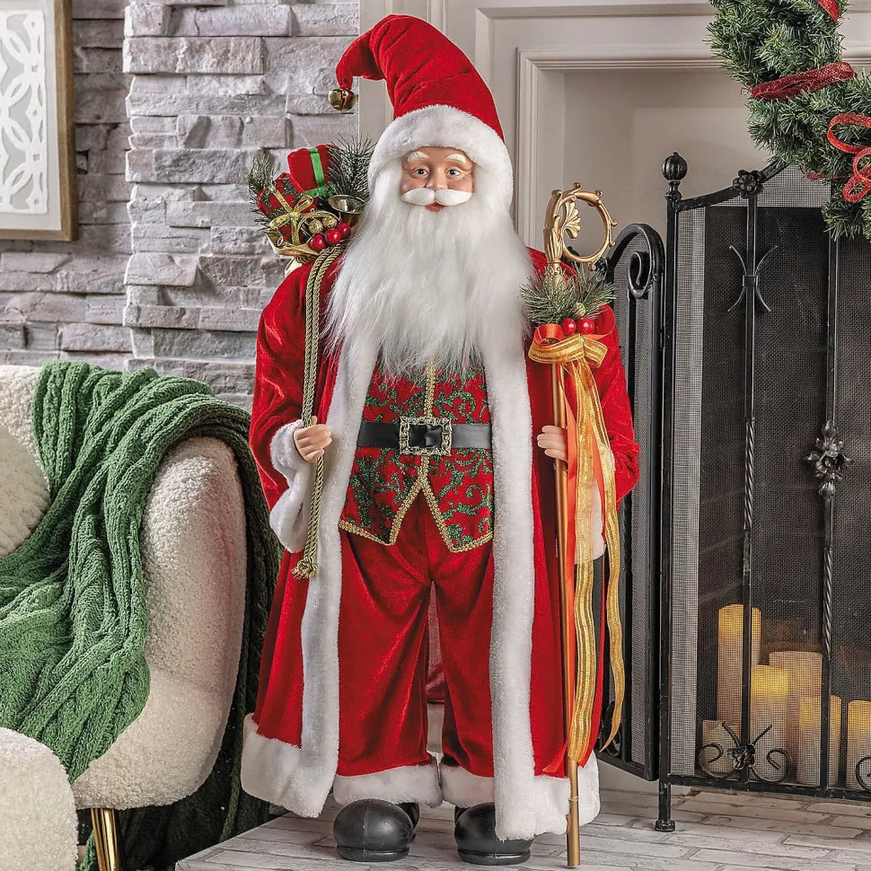 Santa Figure with Bag of Presents & Staff Christmas Decoration