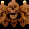 Skull Chandelier with 8 Skulls and Flameless Candles Haunted House Lighting