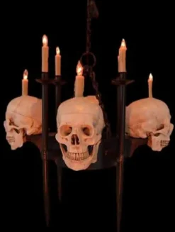 Skull/Metal Chandelier with 4 Skulls & 8 Candles Haunted House Lighting