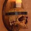 Skull Plaque Wood Sconce with Flameless Candle
