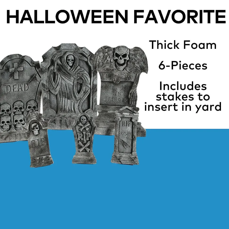 Spooky Graveyard Foam Tombstone Halloween Decorations Set – 6 Pc.