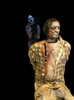 Terrifying Chainsaw Killer and Victim Halloween Animatronic