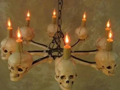 Wagon Wheel Skull Chandelier Haunted House Lighting