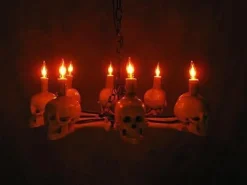 Wagon Wheel Skull Chandelier Haunted House Lighting