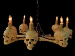 Wagon Wheel Skull Chandelier Haunted House Lighting